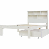 Bed with Shelves, White Wooden Storage Bed, Underbed Drawer - 3FT Single (90 x 190 cm) Frame Only-NACHESUK