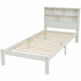 Bed with Shelves, White Wooden Storage Bed, Underbed Drawer - 3FT Single (90 x 190 cm) Frame Only-NACHESUK