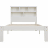 Bed with Shelves, White Wooden Storage Bed, Underbed Drawer - 3FT Single (90 x 190 cm) Frame Only-NACHESUK