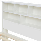 Bed with Shelves, White Wooden Storage Bed, Underbed Drawer - 3FT Single (90 x 190 cm) Frame Only-NACHESUK