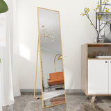 Hanging or Leaning, Large Floor Mirror with Gold Aluminum Alloy Frame for Living Room or Bedroom-NACHESUK