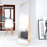 Hanging or Leaning, Large Floor Mirror with Gold Aluminum Alloy Frame for Living Room or Bedroom-NACHESUK