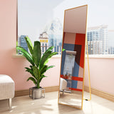 Hanging or Leaning, Large Floor Mirror with Gold Aluminum Alloy Frame for Living Room or Bedroom-NACHESUK