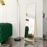 Hanging or Leaning, Large Floor Mirror with Gold Aluminum Alloy Frame for Living Room or Bedroom-NACHESUK