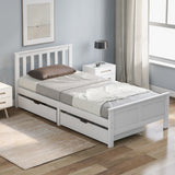 Wooden Solid White Pine Storage Bed with Drawers Bed Furniture Frame for Adults, Kids, Teenagers 3ft Single-NACHESUK