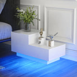 Bedside Table High Gloss White Side Table with RGB LED Light Front Chest of 2 Drawers Wooden Bedside Cabinet for Bedroom-NACHESUK