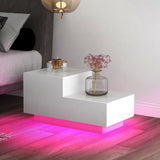 Bedside Table High Gloss White Side Table with RGB LED Light Front Chest of 2 Drawers Wooden Bedside Cabinet for Bedroom-NACHESUK