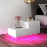 Bedside Table High Gloss White Side Table with RGB LED Light Front Chest of 2 Drawers Wooden Bedside Cabinet for Bedroom-NACHESUK