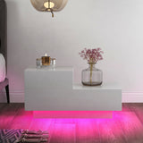 Bedside Table High Gloss White Side Table with RGB LED Light Front Chest of 2 Drawers Wooden Bedside Cabinet for Bedroom-NACHESUK