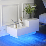 Bedside Table High Gloss White Side Table with RGB LED Light Front Chest of 2 Drawers Wooden Bedside Cabinet for Bedroom-NACHESUK