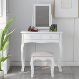 White Dressing Table Set with Mirror and Stool Makeup Desk Dresser Bedroom-NACHESUK