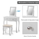 White Dressing Table Set with Mirror and Stool Makeup Desk Dresser Bedroom-NACHESUK