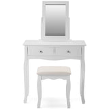 White Dressing Table Set with Mirror and Stool Makeup Desk Dresser Bedroom-NACHESUK