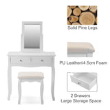 White Dressing Table Set with Mirror and Stool Makeup Desk Dresser Bedroom-NACHESUK