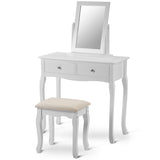 White Dressing Table Set with Mirror and Stool Makeup Desk Dresser Bedroom-NACHESUK