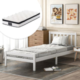 Wooden Bed Frame in White, Single Bed 3ft Solid Wooden Bed Frame (Mattress Included)-NACHESUK