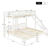 Bunk Bed Triple Sleeper with Side Ladder for Children and Teens 3FT, White (90x190cm,90x200cm)-NACHESUK