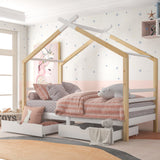 Kids Single Bed Frames Toddler Beds Storage Underneath 3FT Single Bed with Storage Solid Pine Wood House Tree Canopy Bed for Children Girls and Boys Toddler Bed (Wood)-NACHESUK