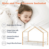 Kids Single Bed Frames Toddler Beds Storage Underneath 3FT Single Bed with Storage Solid Pine Wood House Tree Canopy Bed for Children Girls and Boys Toddler Bed (Wood)-NACHESUK