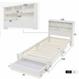 Bed with Shelves, White Wooden Storage Bed, Underbed Drawer - 3FT Single (90 x 190 cm) Frame Only-NACHESUK