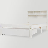 Bed with Shelves, White Wooden Storage Bed, Underbed Drawer - 3FT Single (90 x 190 cm) Frame Only-NACHESUK