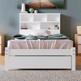 Bed with Shelves, White Wooden Storage Bed, Underbed Drawer - 3FT Single (90 x 190 cm) Frame Only-NACHESUK