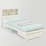 Bed with Shelves, White Wooden Storage Bed, Underbed Drawer - 3FT Single (90 x 190 cm) Frame Only-NACHESUK