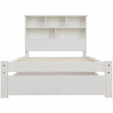 Bed with Shelves, White Wooden Storage Bed, Underbed Drawer - 3FT Single (90 x 190 cm) Frame Only-NACHESUK