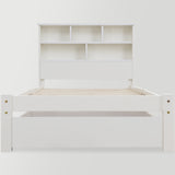 Bed with Shelves, White Wooden Storage Bed, Underbed Drawer - 3FT Single (90 x 190 cm) Frame Only-NACHESUK