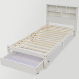 Bed with Shelves, White Wooden Storage Bed, Underbed Drawer - 3FT Single (90 x 190 cm) Frame Only-NACHESUK