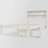 Bed with Shelves, White Wooden Storage Bed, Underbed Drawer - 3FT Single (90 x 190 cm) Frame Only-NACHESUK