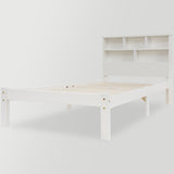 Bed with Shelves, White Wooden Storage Bed, Underbed Drawer - 3FT Single (90 x 190 cm) Frame Only-NACHESUK