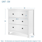 Large Chest of 3 Drawers White Cabinet Storage Unite Wood Anti-Bowing Supports-NACHESUK