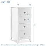 Tall Chest of 4 Drawers White Bedside Cabinet Wood Storage Chest Bedroom Hallway Anti-Tipping Supports-NACHESUK