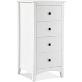 Tall Chest of 4 Drawers White Bedside Cabinet Wood Storage Chest Bedroom Hallway Anti-Tipping Supports-NACHESUK