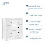 Large Chest of 3 Drawers White Cabinet Storage Unite Wood Anti-Bowing Supports-NACHESUK