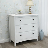 Large Chest of 3 Drawers White Cabinet Storage Unite Wood Anti-Bowing Supports-NACHESUK