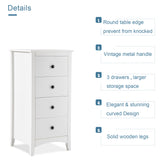 Tall Chest of 4 Drawers White Bedside Cabinet Wood Storage Chest Bedroom Hallway Anti-Tipping Supports-NACHESUK