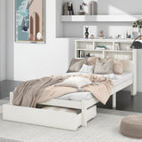 Bed with Shelves, White Wooden Storage Bed, Underbed Drawer - 3FT Single (90 x 190 cm) Frame Only-NACHESUK