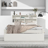 Bed with Shelves, White Wooden Storage Bed, Underbed Drawer - 3FT Single (90 x 190 cm) Frame Only-NACHESUK