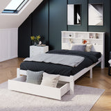 Bed with Shelves, White Wooden Storage Bed, Underbed Drawer - 3FT Single (90 x 190 cm) Frame Only-NACHESUK