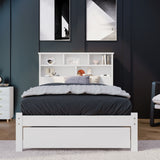 Bed with Shelves, White Wooden Storage Bed, Underbed Drawer - 3FT Single (90 x 190 cm) Frame Only-NACHESUK