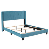 Queen Size Velvet Upholstered Platform Bed, Box Spring Needed - Blue-NACHESUK