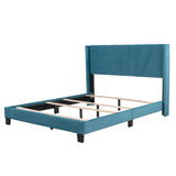 Queen Size Velvet Upholstered Platform Bed, Box Spring Needed - Blue-NACHESUK