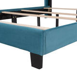 Queen Size Velvet Upholstered Platform Bed, Box Spring Needed - Blue-NACHESUK