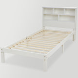 Bed with Shelves, White Wooden Storage Bed, Underbed Drawer - 3FT Single (90 x 190 cm) Frame Only-NACHESUK