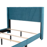 Queen Size Velvet Upholstered Platform Bed, Box Spring Needed - Blue-NACHESUK